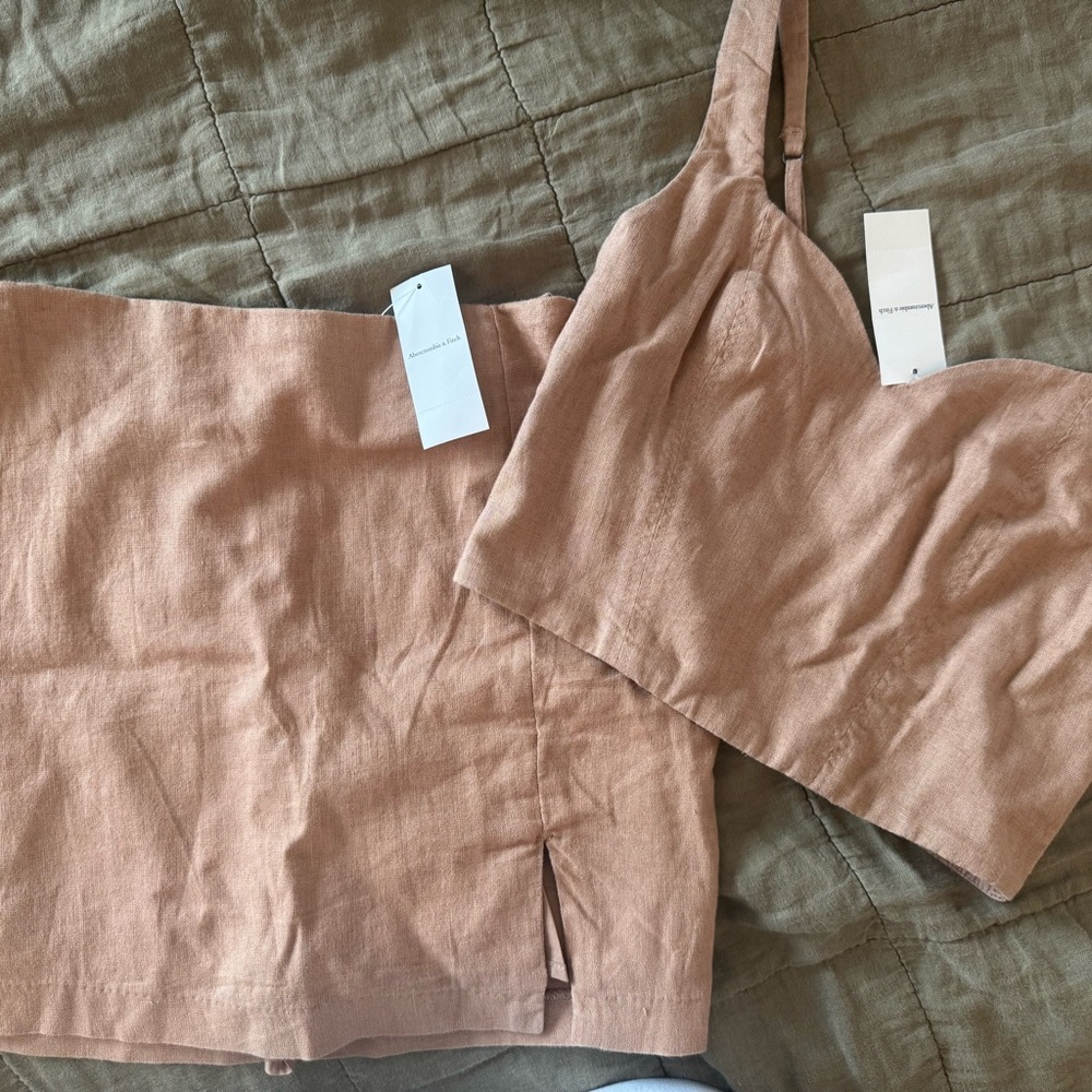 Camel colored Two-Piece Linen skort Set